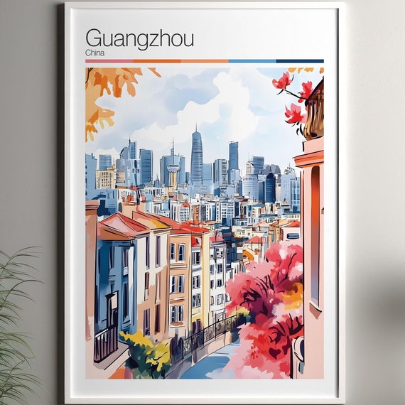 Guangzhou Print Soft Colors Travel Poster Colourful Wall Art China City Decor For