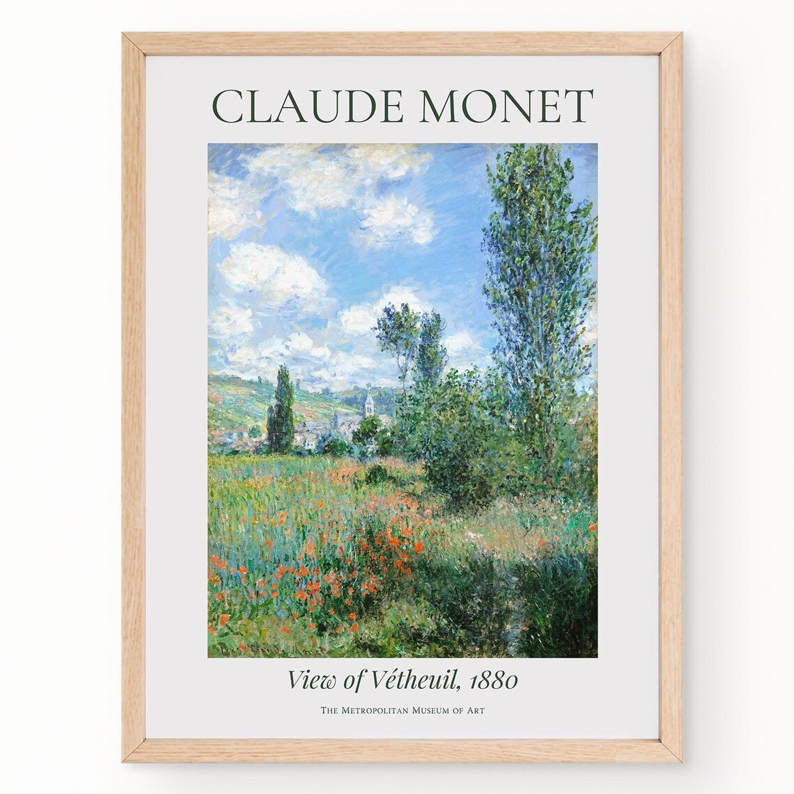 Monet View of Vetheuil Village Poppies 1880 Impressionist Landscape Poster