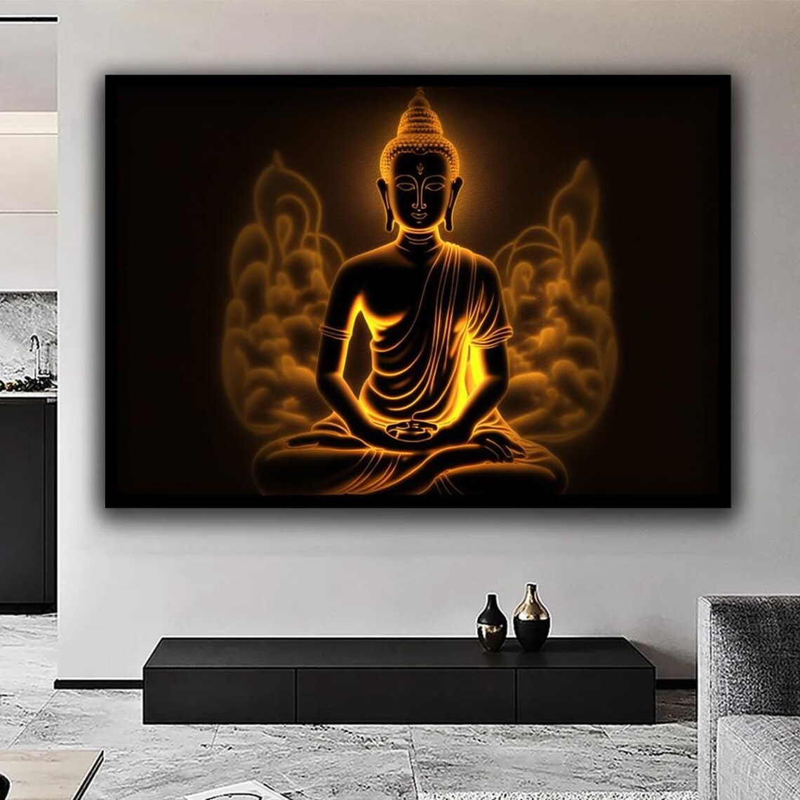 Gold Buddha Meditating Black Background Zen Buddhism Art Poster - Image 4