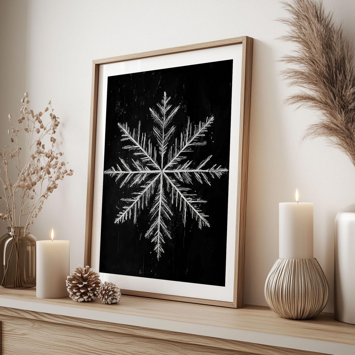 White Snowflake Black Background Minimalist Winter Art Poster - Image 5