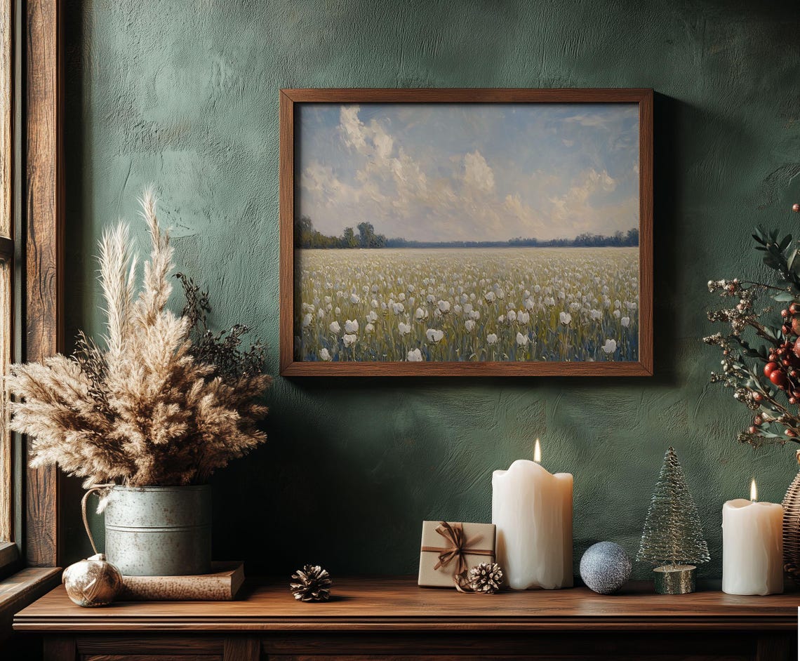 Vast White Tulip Field Dramatic Sky Impressionist Oil Poster - Image 2