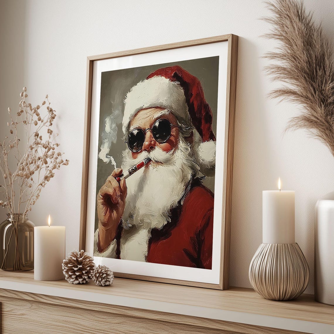 Cool Santa Claus With Sunglasses Smoking Pipe Portrait Poster - Image 2