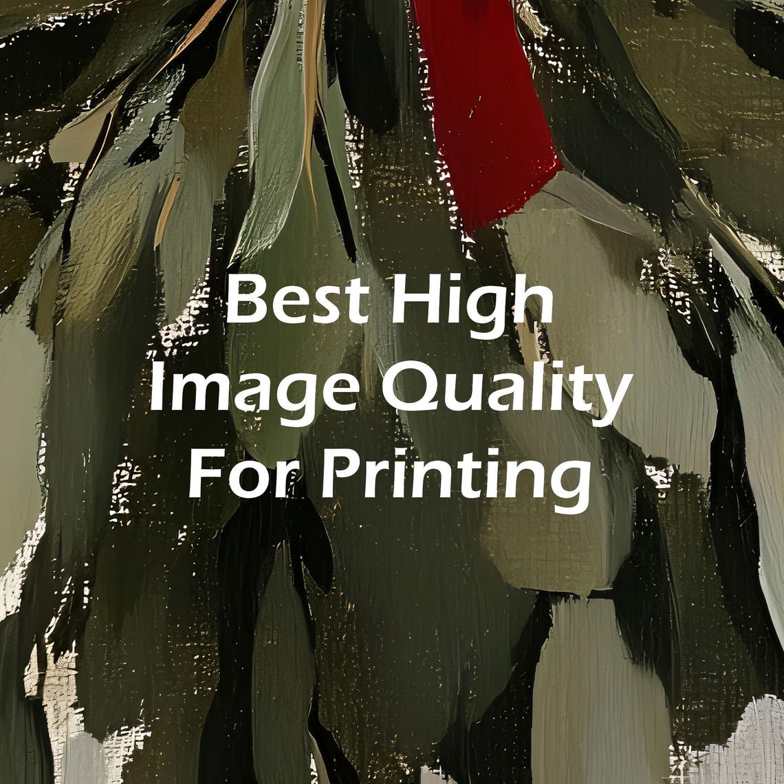 Hanging Mistletoe Bunch Tied with Red Ribbon Minimal Winter Wall Art - Image 2