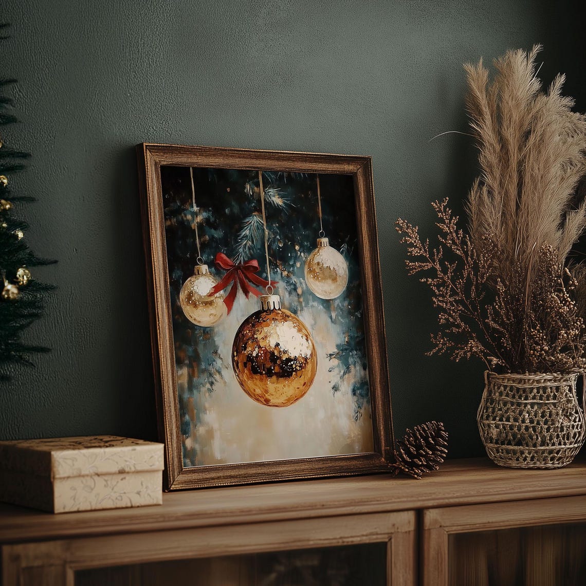 Gold Baubles with Red Bow Impressionist Christmas Ornament Poster - Image 6