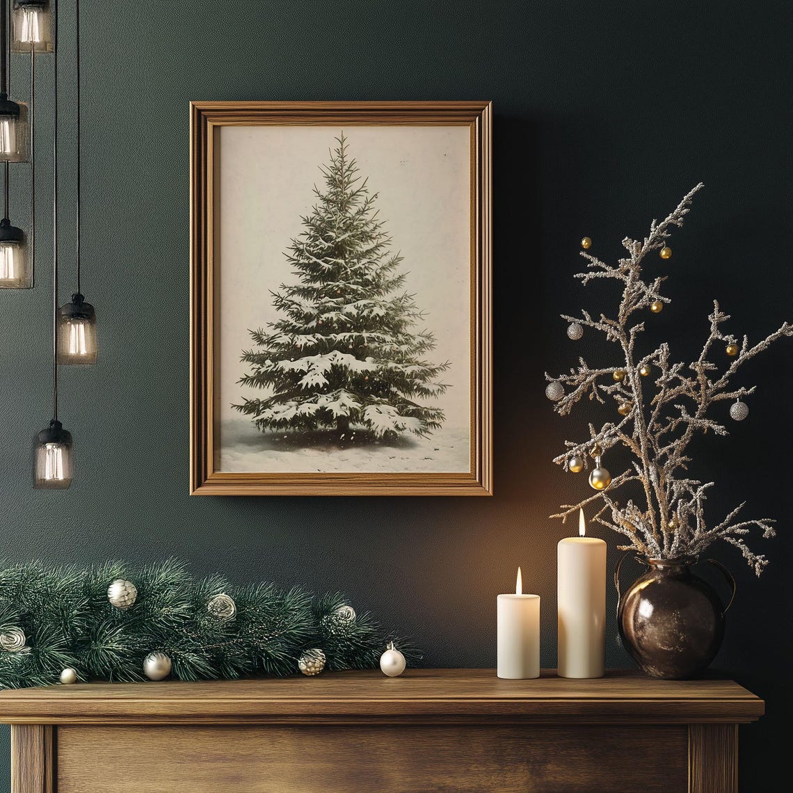Minimalist Snowy Evergreen Tree on Cream Vintage Botanical Poster - Image 4