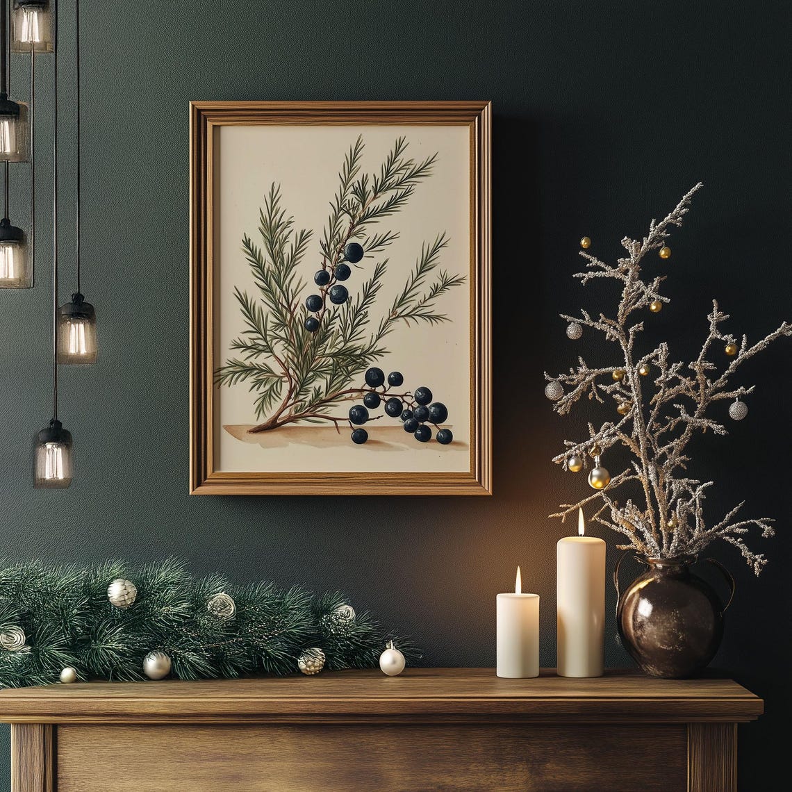 Juniper Twig with Berries Vintage Botanical Illustration Poster - Image 4