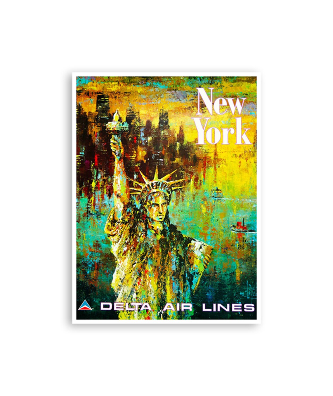 New York Delta Air Lines Statue Of Liberty Vintage Travel Poster