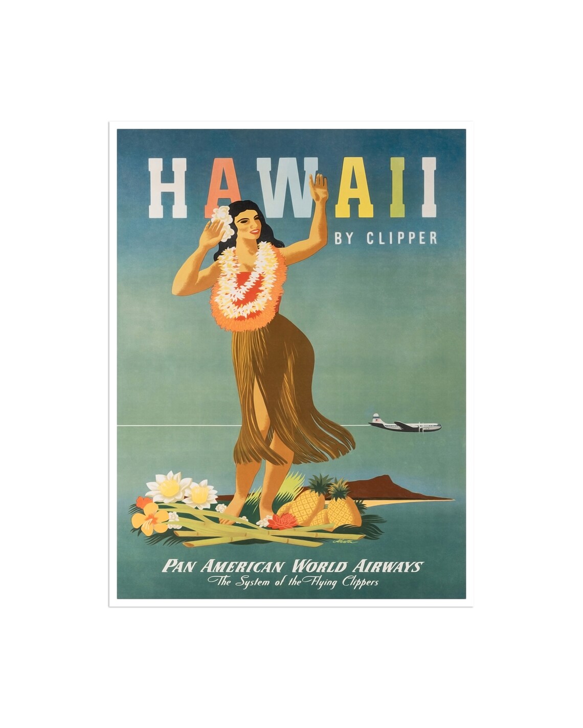 Hawaii Retro Travel Poster, Ocean Beach Tourism Print