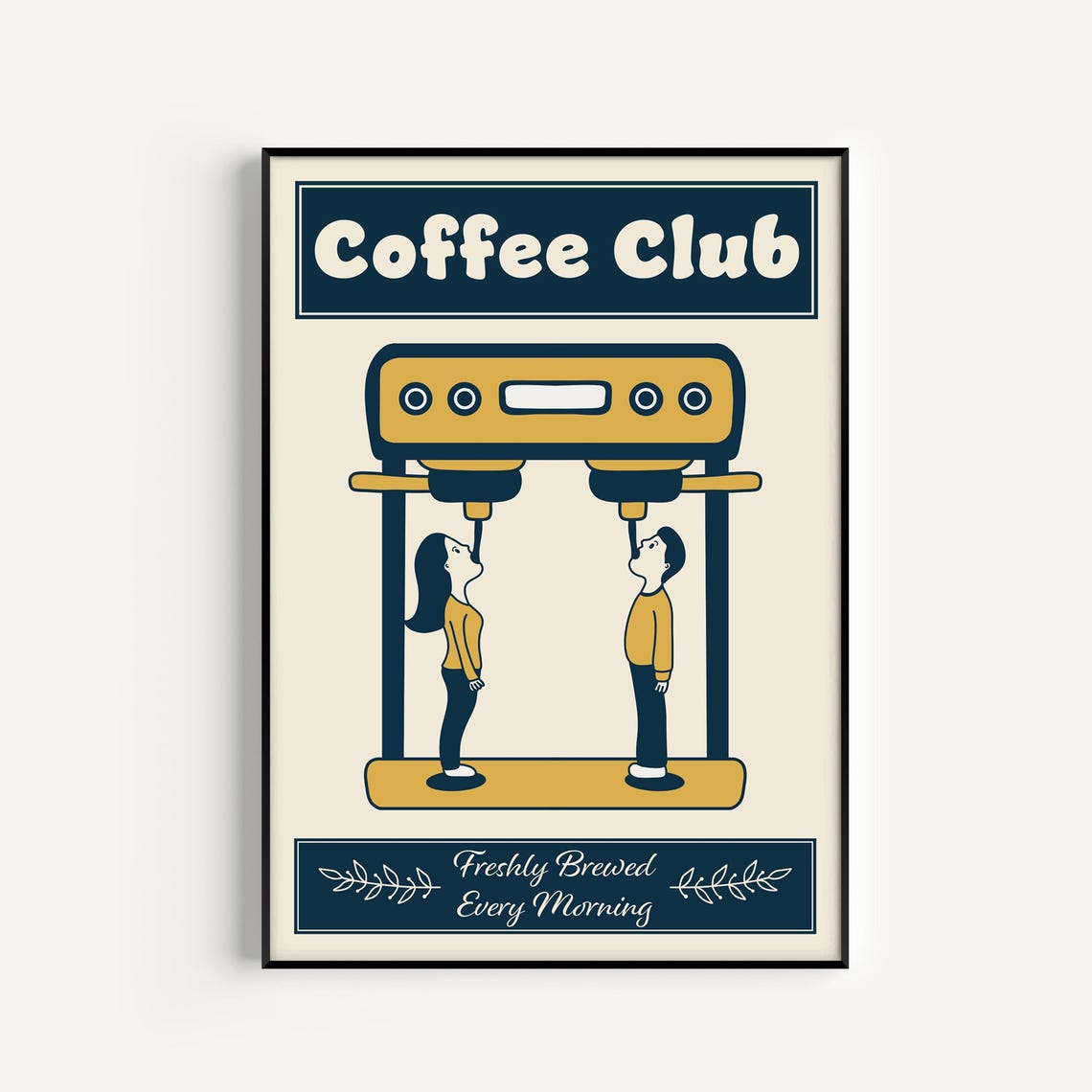 Coffee Club Retro Espresso Machine Freshly Brewed Morning Art Poster