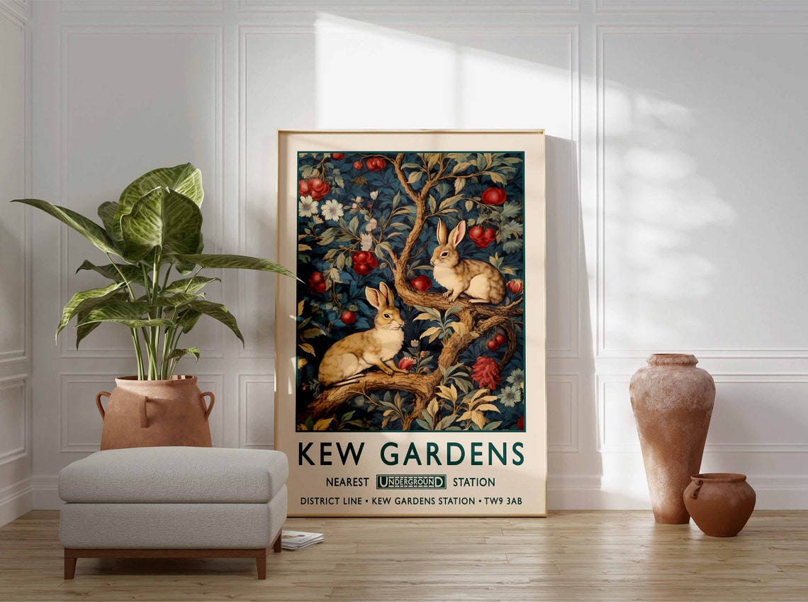 Kew Gardens Rabbits In Apple Tree Arts And Crafts Style Poster - Image 3