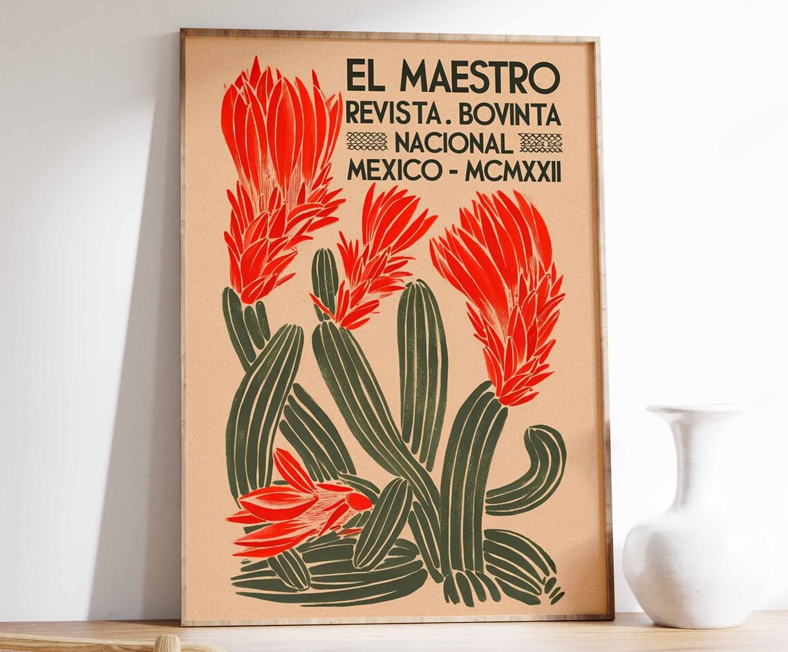 El Maestro Mexico 1922 Cactus Woodblock Vintage Art Poster Collection