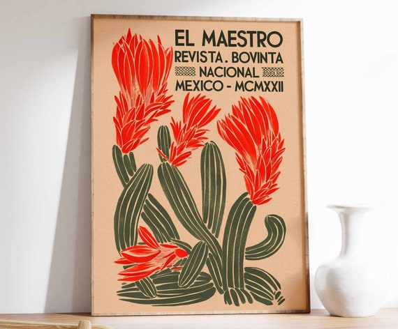 El Maestro Mexico 1922 Cactus Woodblock Vintage Art Poster Collection