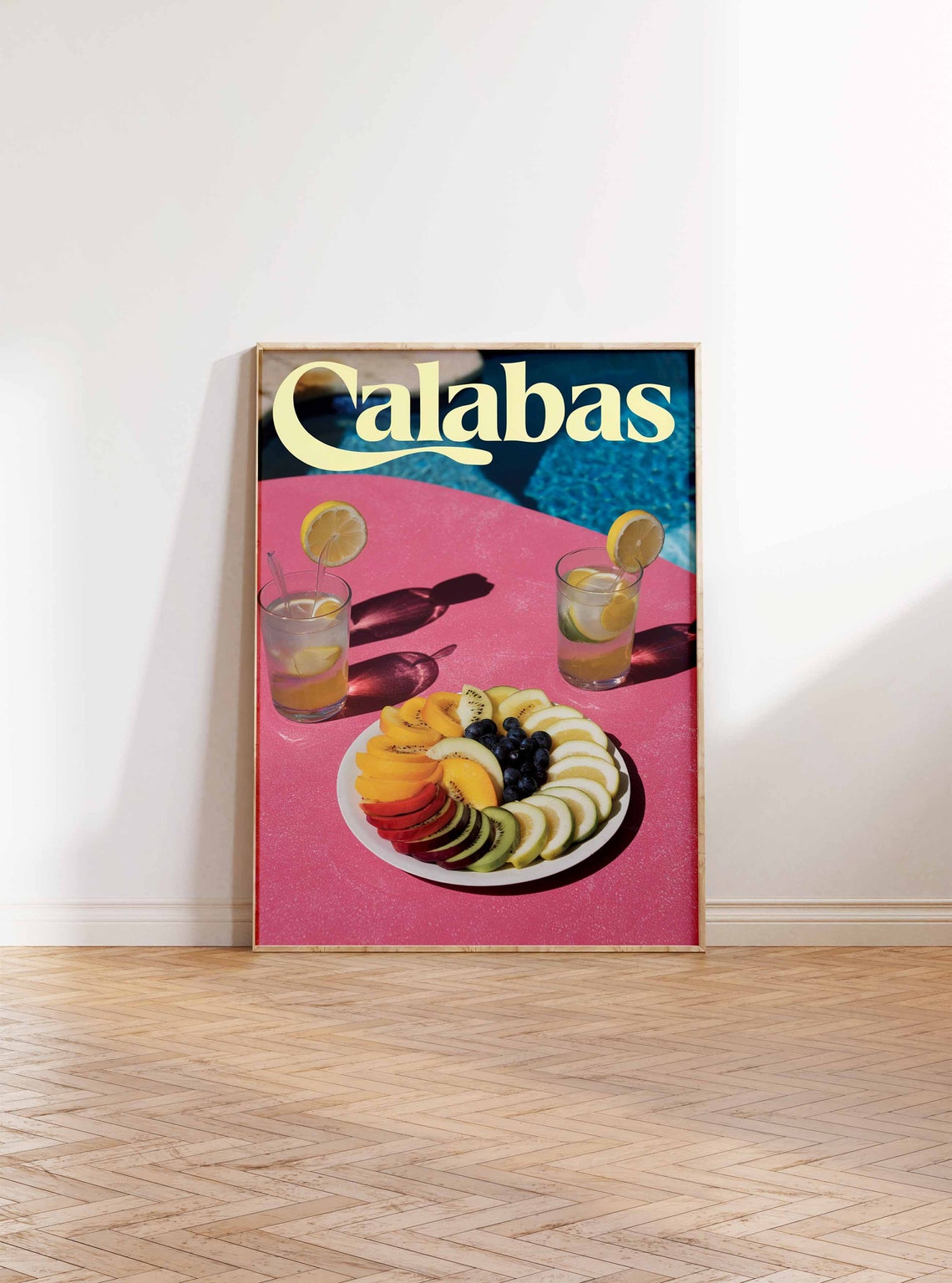 Calabasas Retro Pink Poolside Fruit Platter Lemonade Art Poster - Image 2