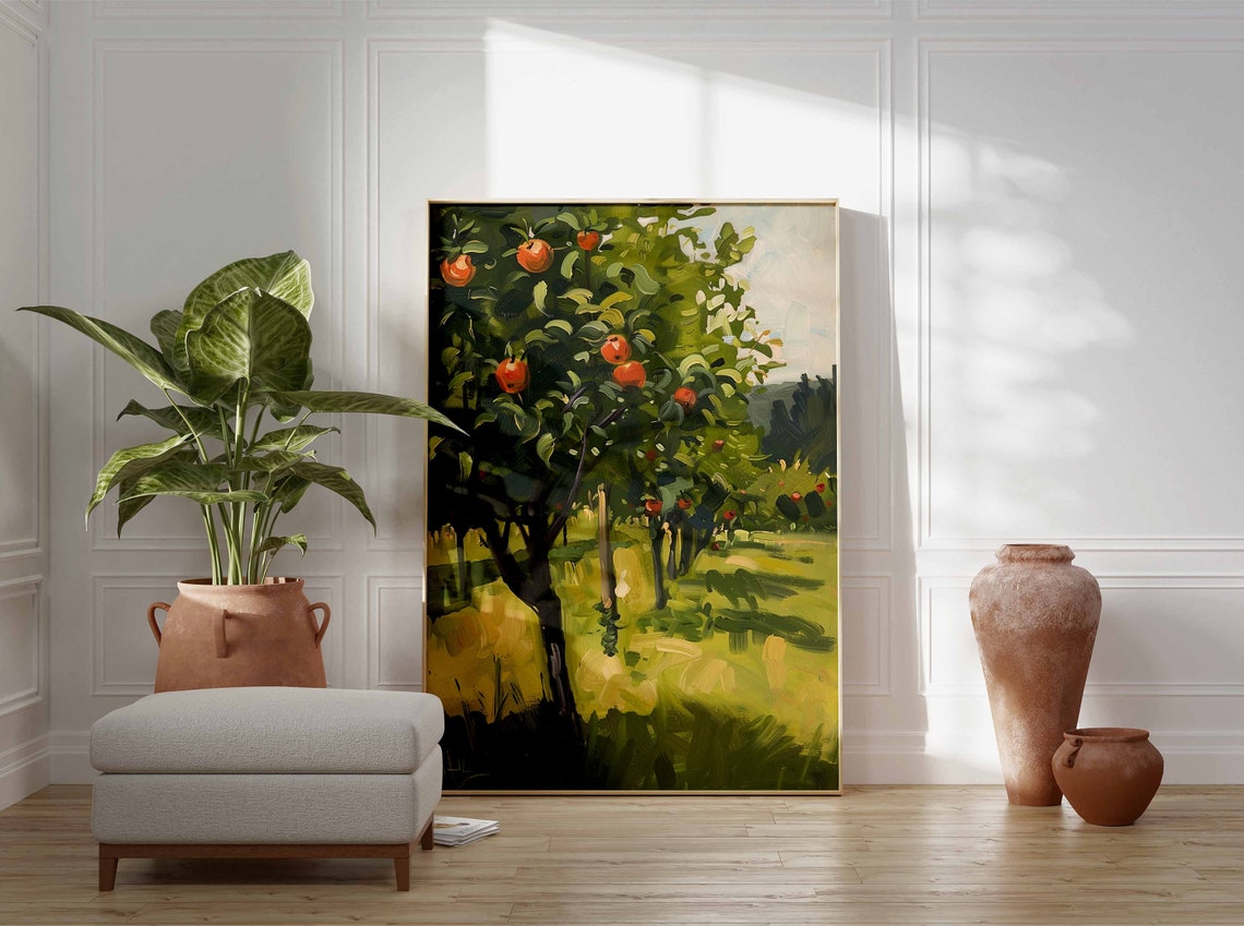 Apple Tree Orchard Ripe Red Apples Impressionist Oil Painting Poster - Image 3