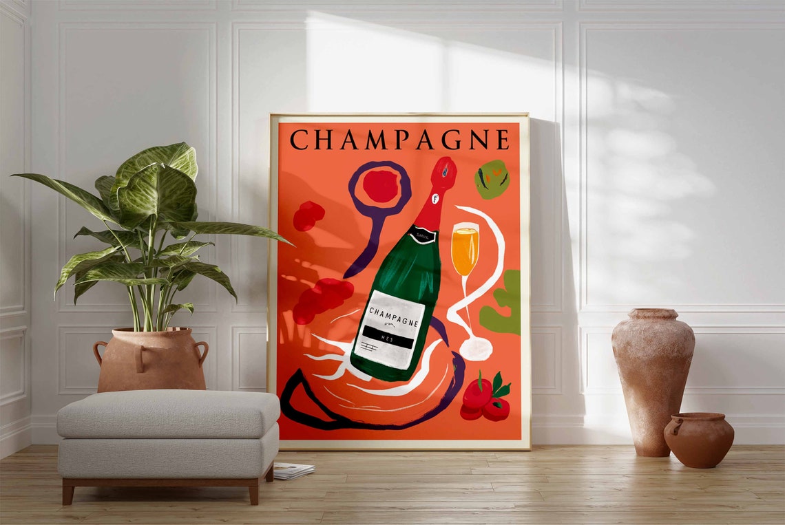 Champagne Bottle and Glass Bold Modern Celebration Drink Poster - Image 3