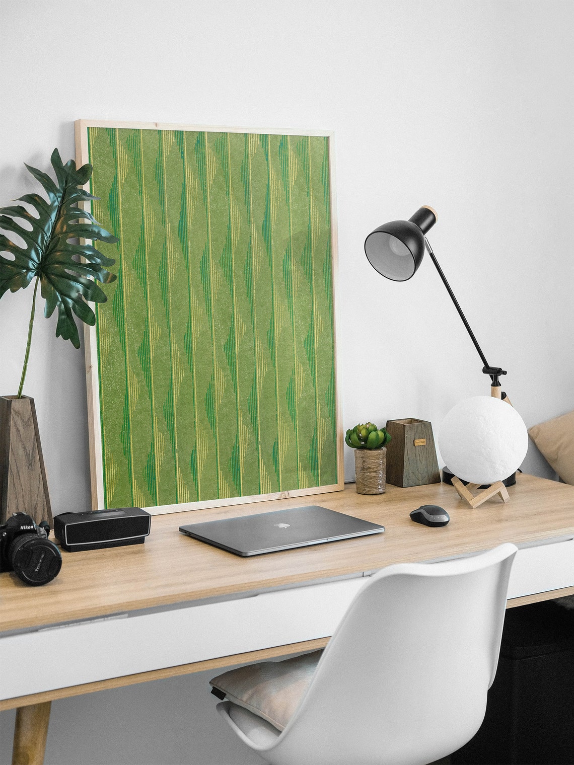 Japanese Green Geometric Stripe Pattern Abstract Minimalist Art Poster - Image 3