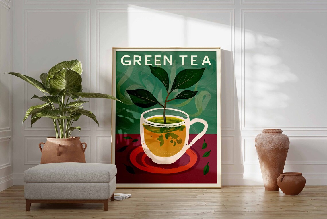 Green Tea Poster, Herbal Tea Kitchen Art Print - Image 3