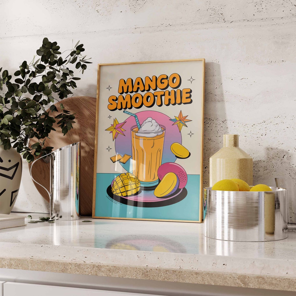 Mango Smoothie Playful Tropical Retro Starburst Kitchen Poster - Image 3