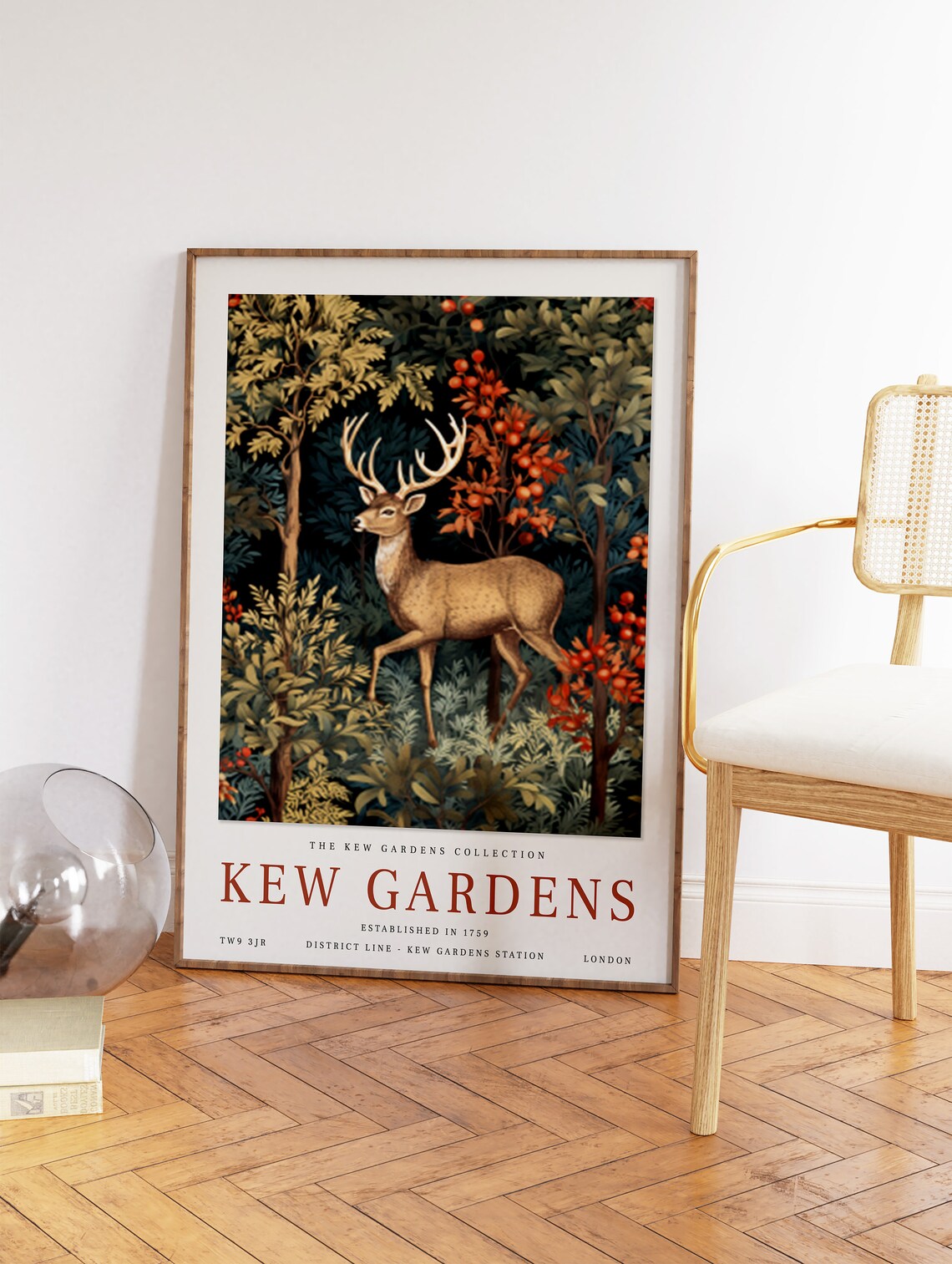 Kew Gardens London Deer William Morris Style Vintage Art Poster - Image 2