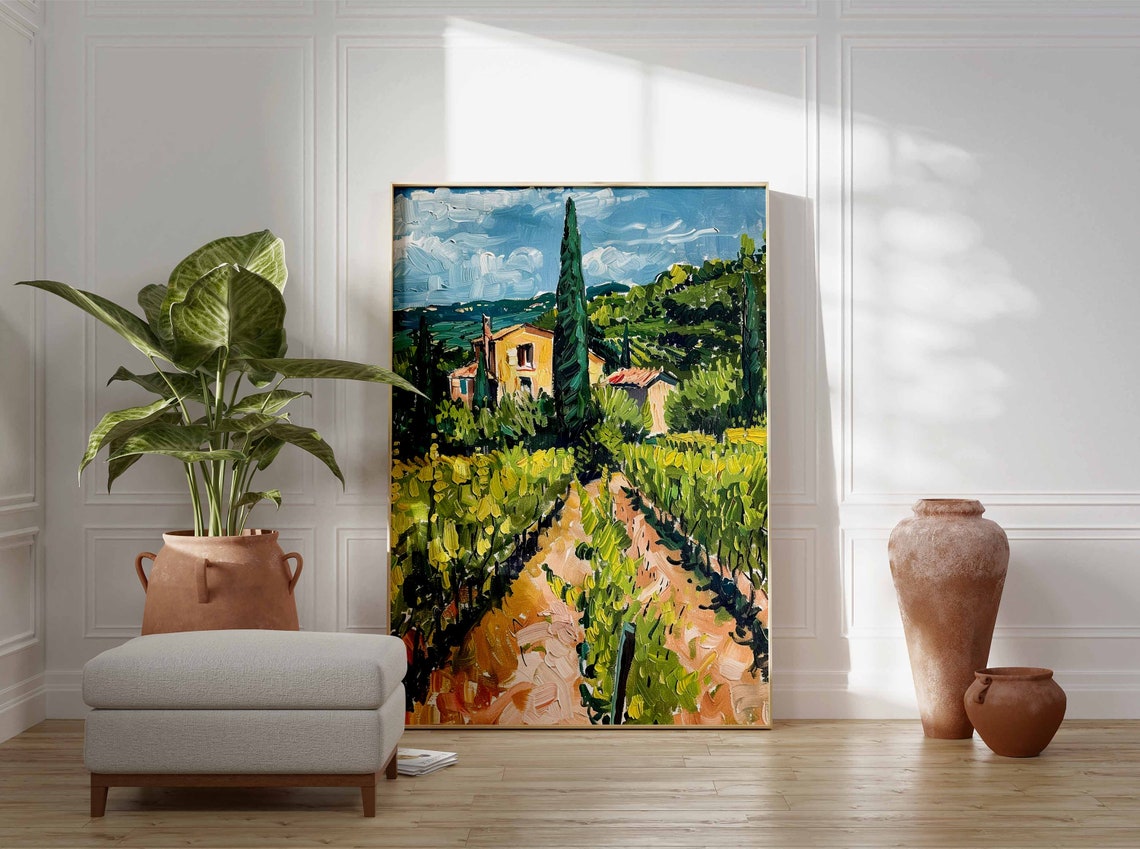 Impasto Vineyard Path Villa Art Poster Sunny Italian Countryside - Image 3