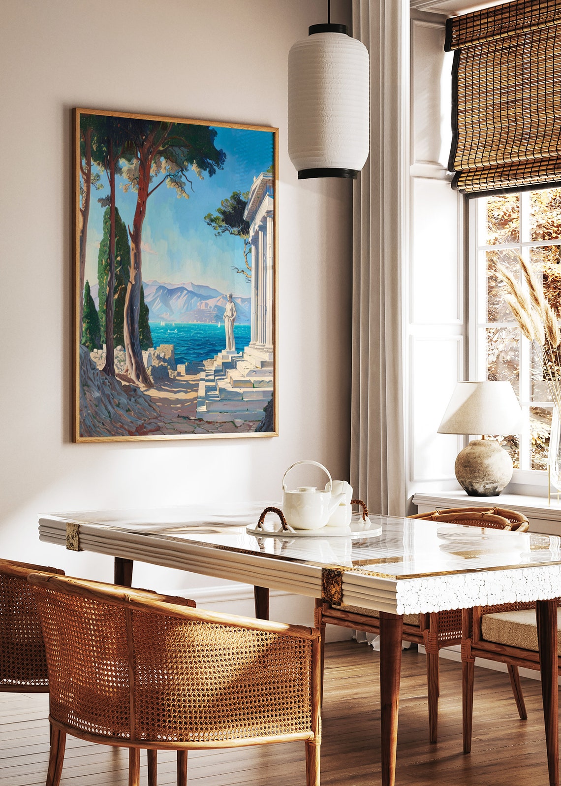 Ancient Greek Temple by the Sea Coast with Pine Trees Poster - Image 2