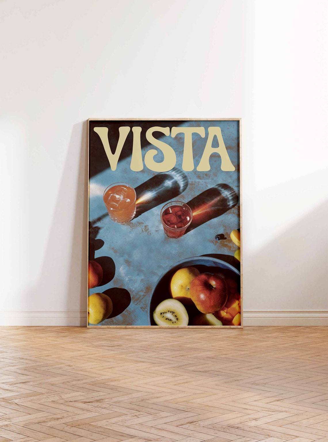 Vista Retro Iced Cocktail Blue Table Fruit Bowl Summer Poster - Image 2