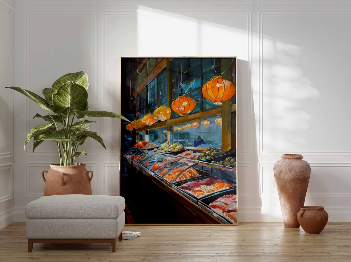 Asian Seafood Market Poster Seafood Print Food Poster Fish Market Print Kitchen Decor Asian Decor Oriental Art Print Seafood Art - Image 3