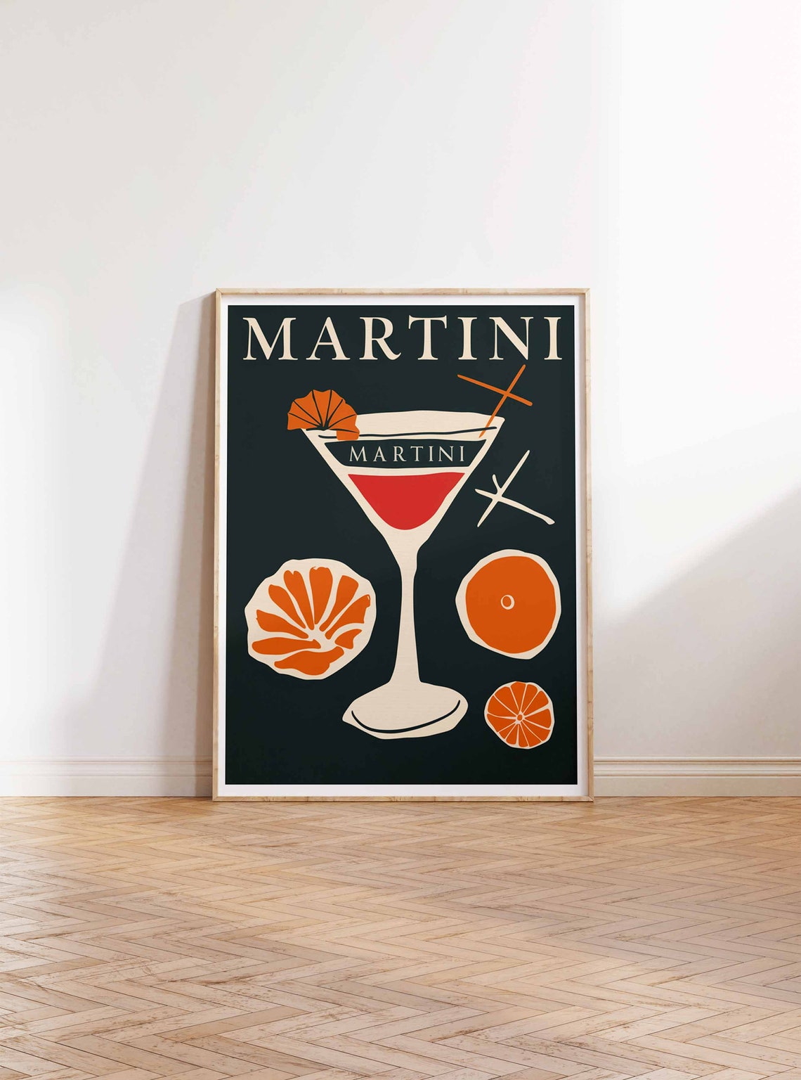 Martini Red Cocktail Glass Orange Slices Retro Dark Bar Poster - Image 2