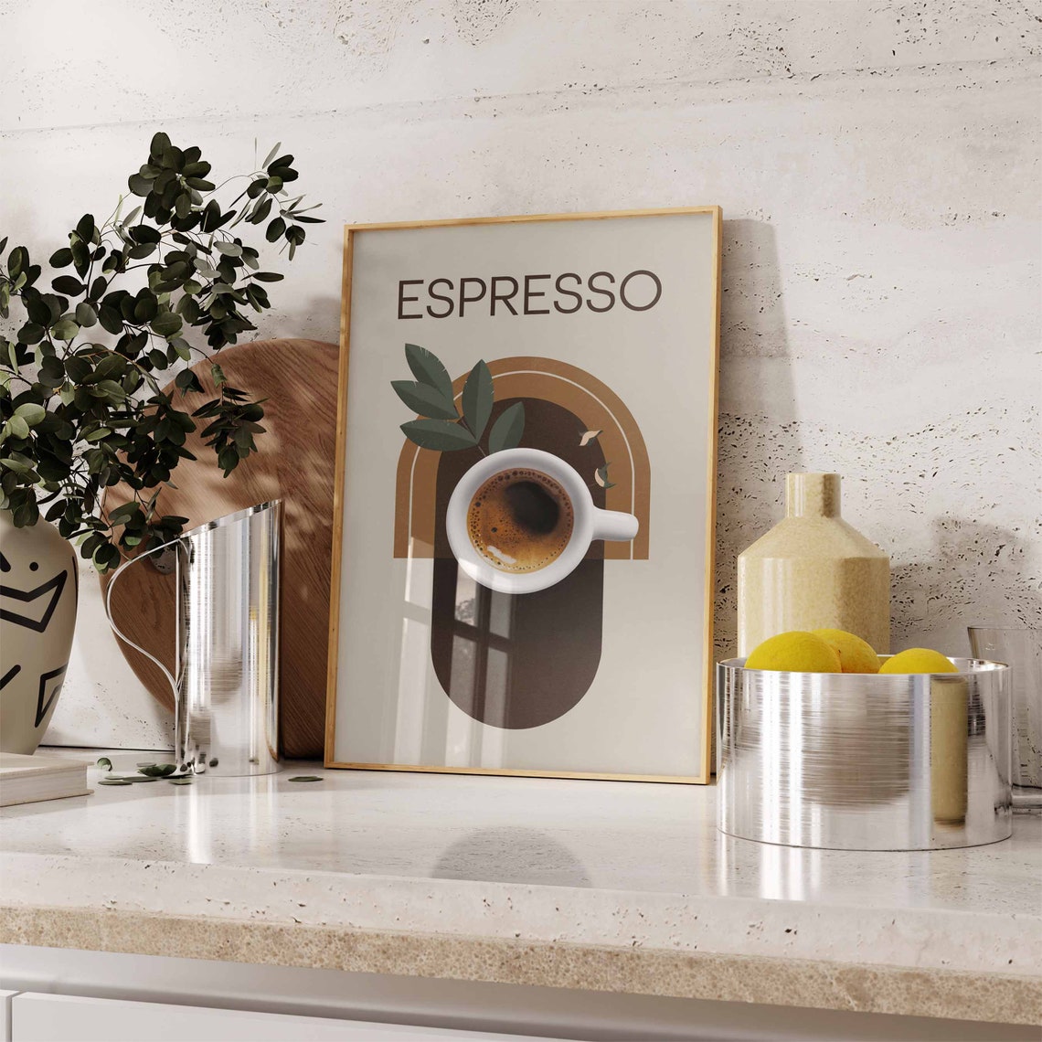 Espresso Minimalist Cup Arch Botanical Modern Coffee Wall Art - Image 3