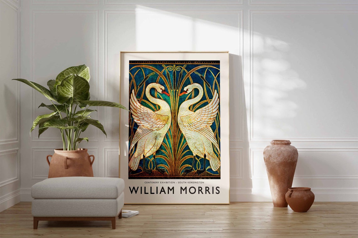 William Morris Swan Pair Art Nouveau Exhibition Style Poster - Image 2