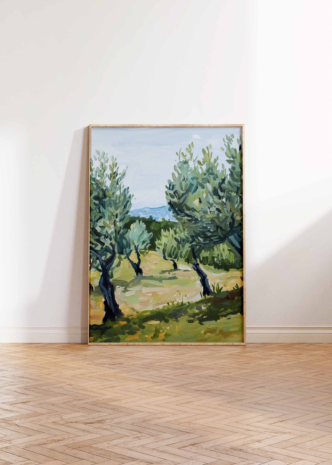 Lush Green Olive Trees Grove Beneath a Pale Summer Sky Poster - Image 2