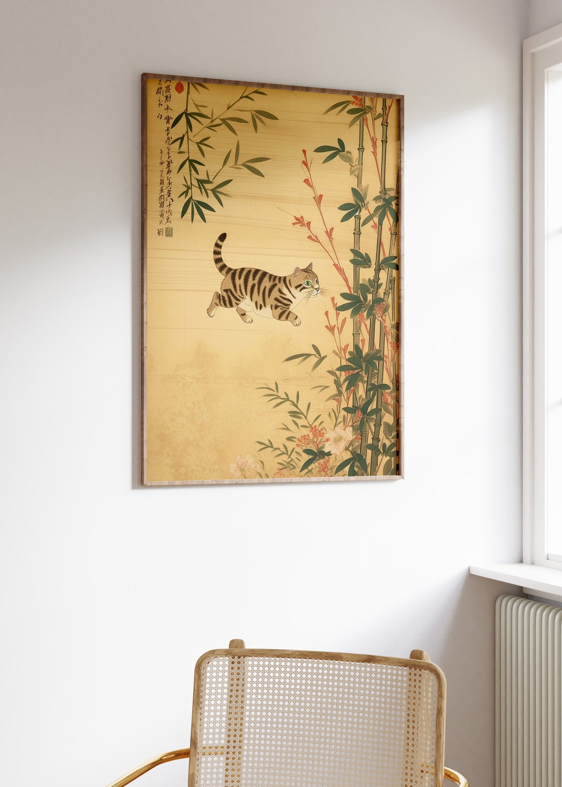 Asian Tabby Cat Among Bamboo Traditional Ink Painting Style Poster - Image 3