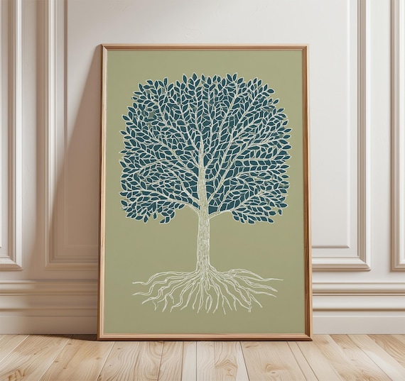 Minimalist Tree Of Life Botanical Roots Sage Green Nature Poster