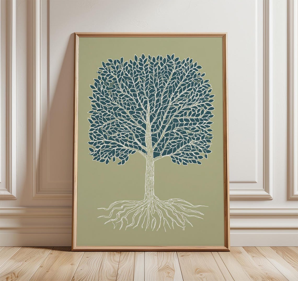 Minimalist Tree Of Life Botanical Roots Sage Green Nature Poster