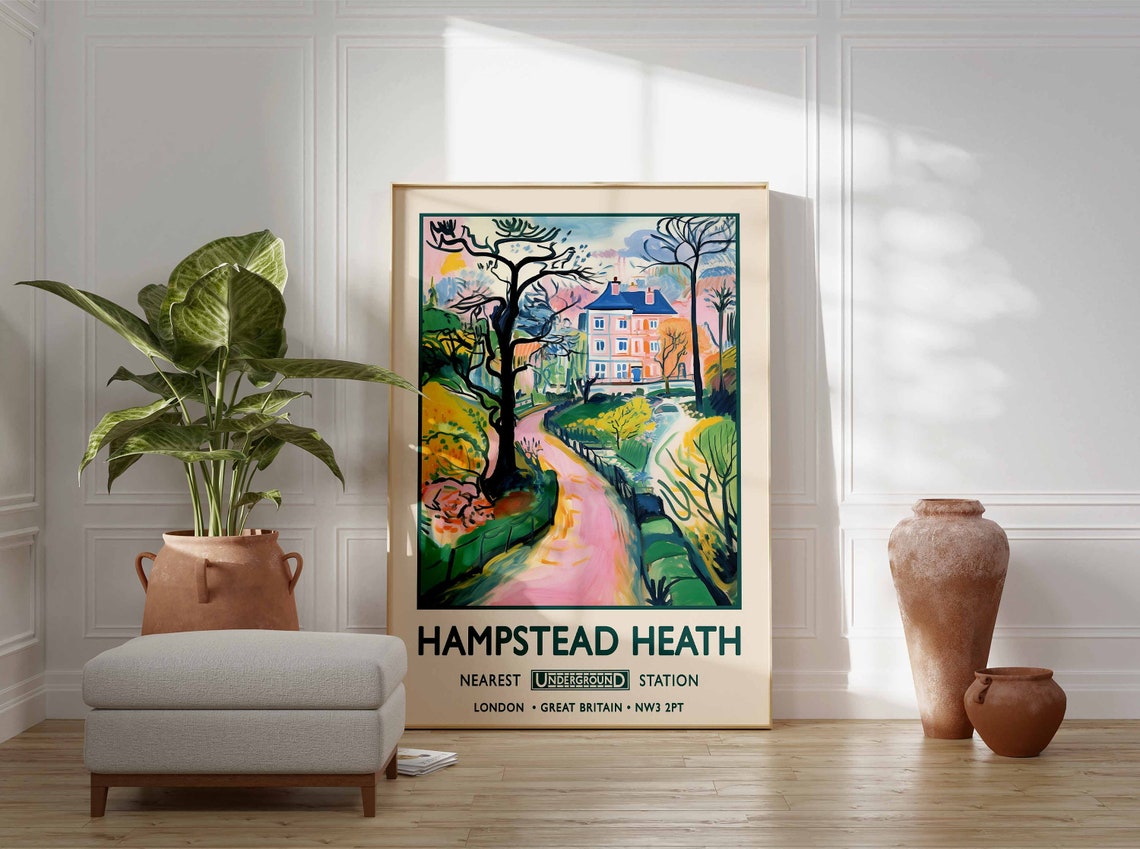 Hampstead Heath London Underground Station Vintage Travel Poster - Image 3