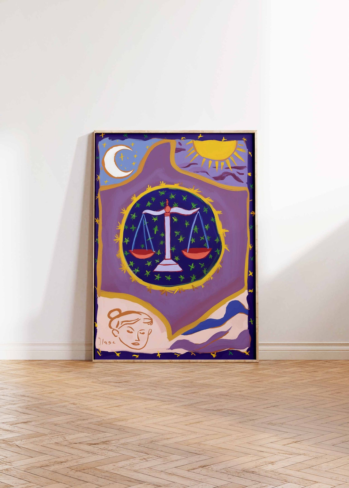 Libra Zodiac Scales Purple Gold Starry Night Sky Celestial Poster - Image 2