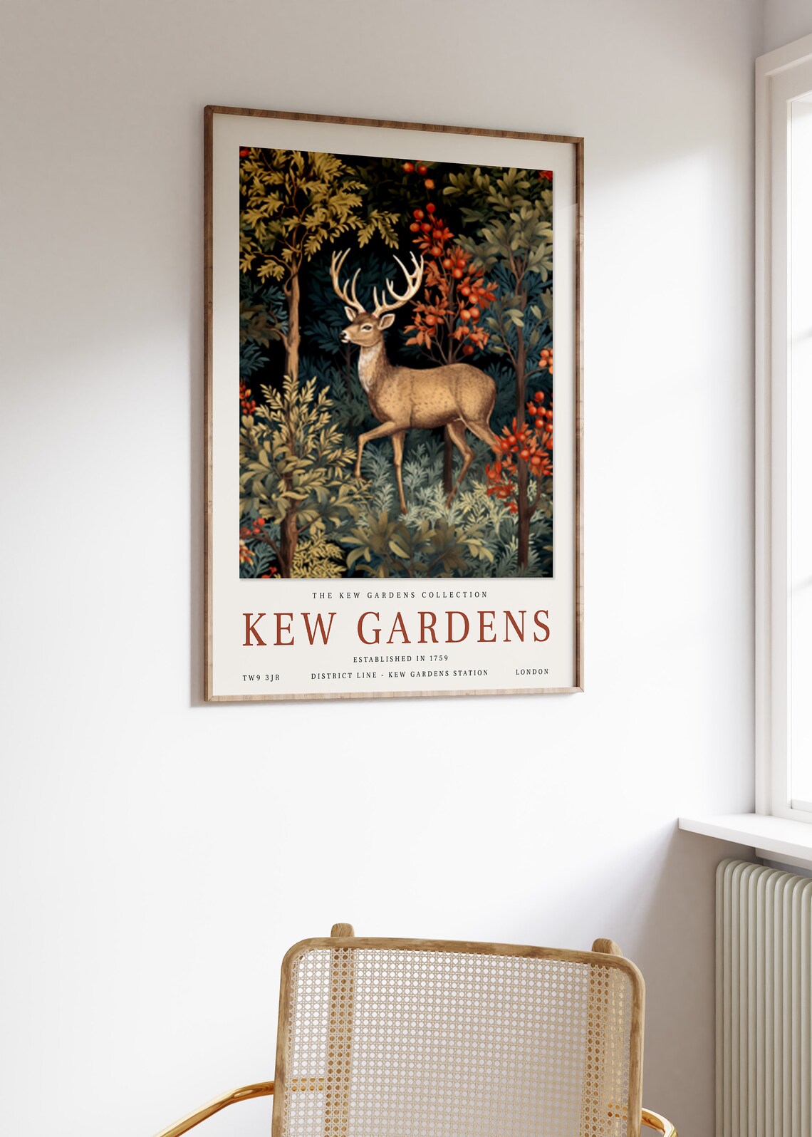 Kew Gardens London Deer William Morris Style Vintage Art Poster - Image 3