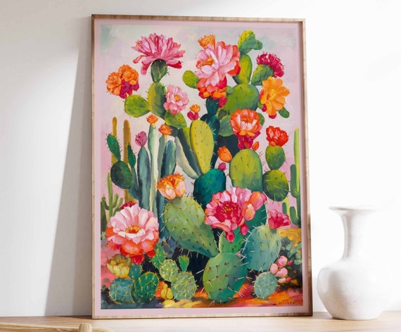 Vintage Mexican Cactus Poster Colourful Mexican Art Prints Mexican Decor Traditional Mexican Art Floral Decor Latin Print Mexican Gift
