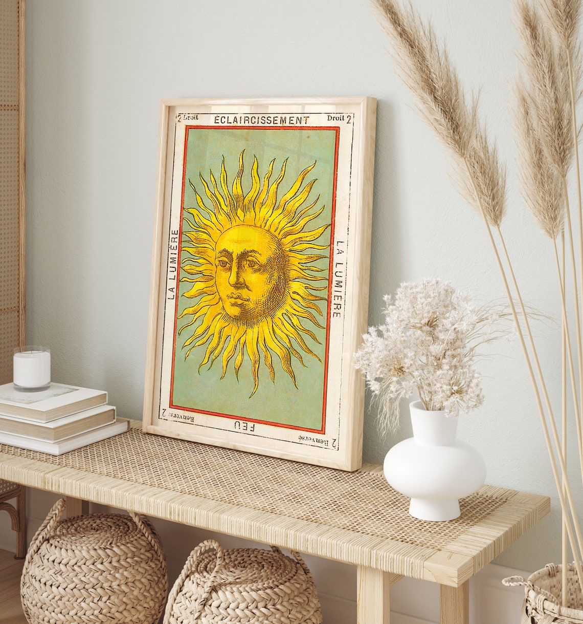 Vintage French Sun Print Tarot La Lumiere Celestial Antique Wall - Image 2