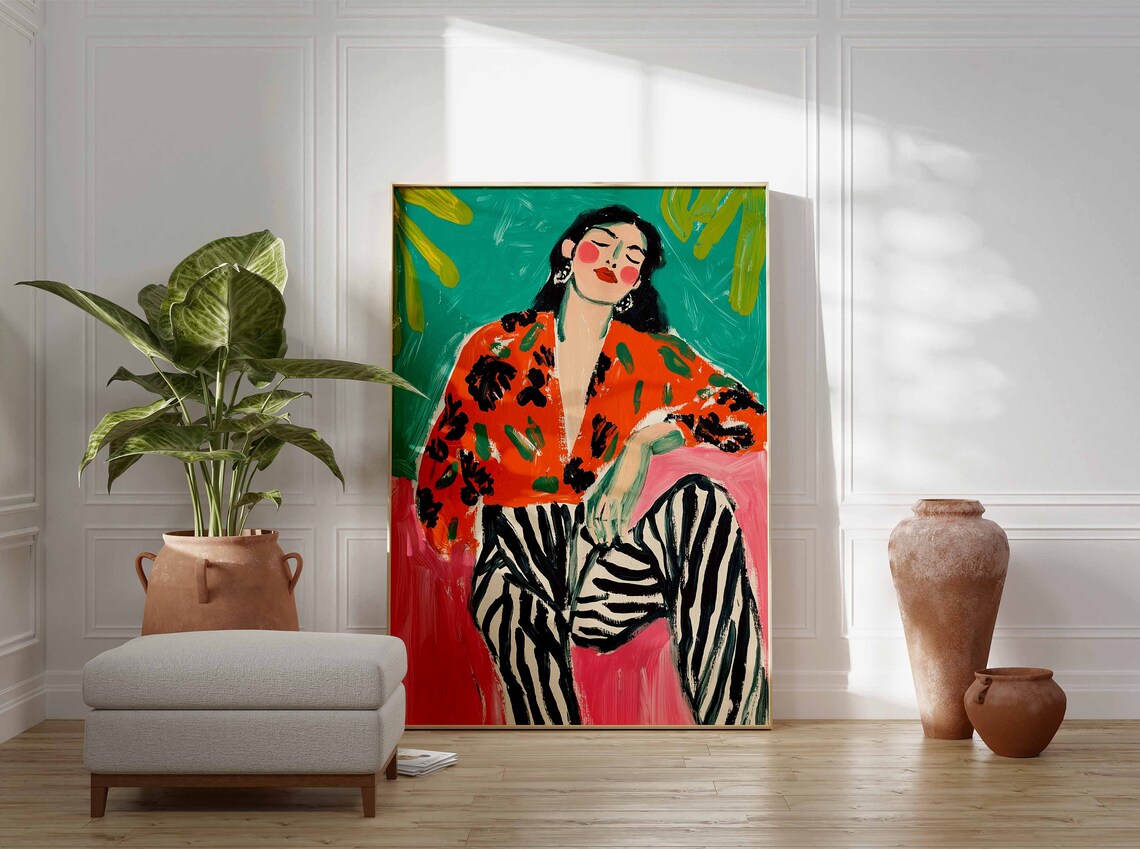 Fauvist Woman Zebra Trousers Bold Color Portrait Painting Poster - Image 3