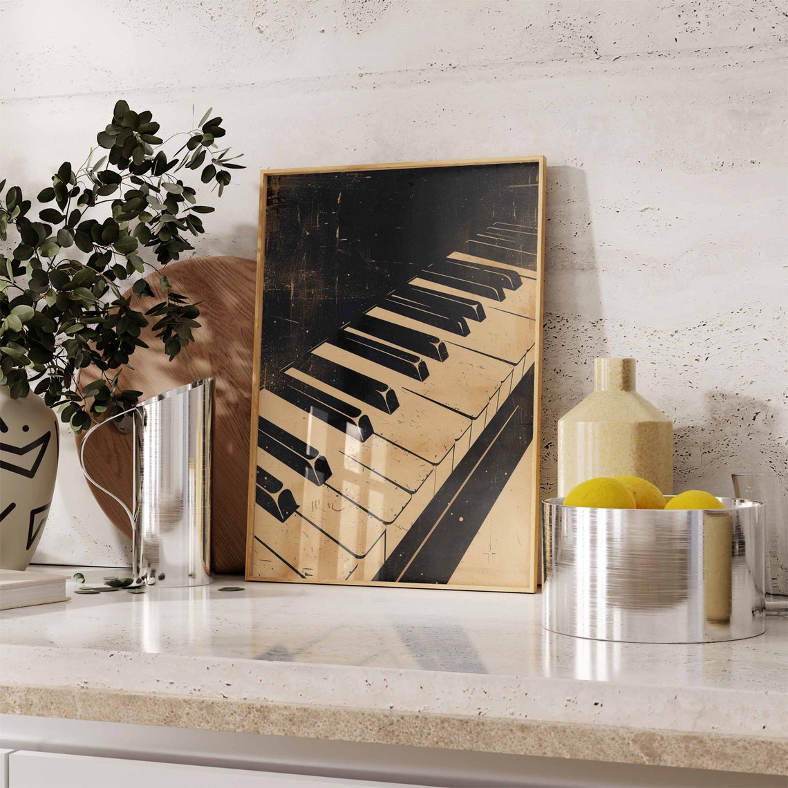 Vintage Gold Black Piano Keyboard Grunge Music Room Art Poster - Image 3
