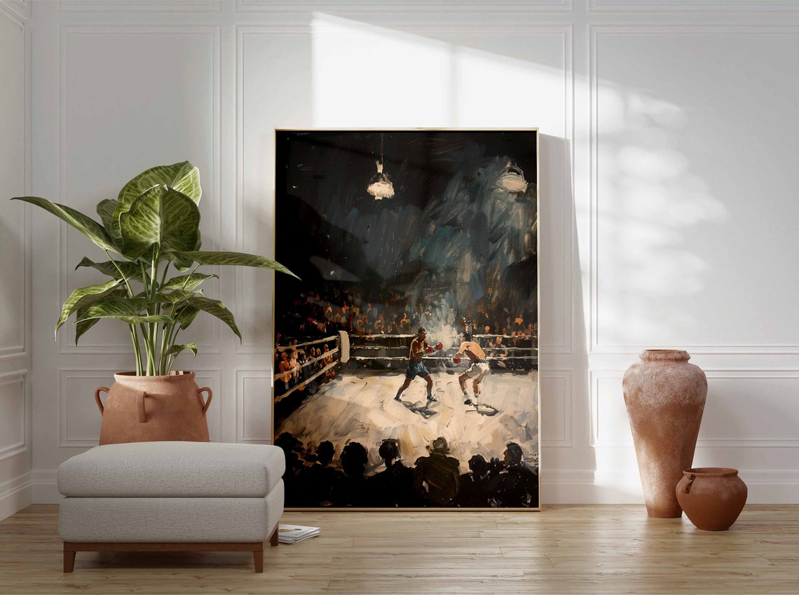 Vintage Boxing Match Dark Arena Two Boxers Fight Sports Poster - Image 3