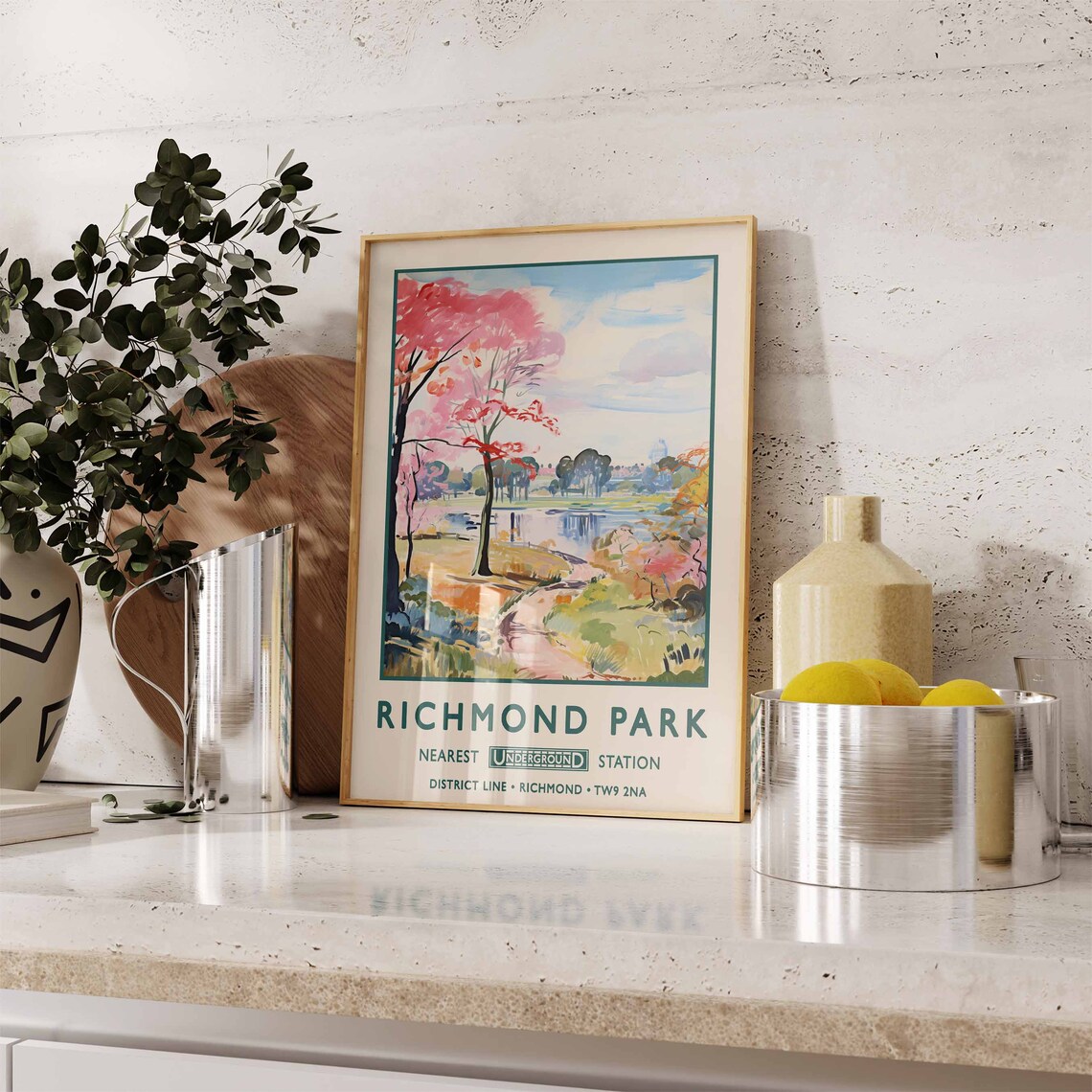 Richmond Park London Vintage Travel Underground Railway Poster - Image 2