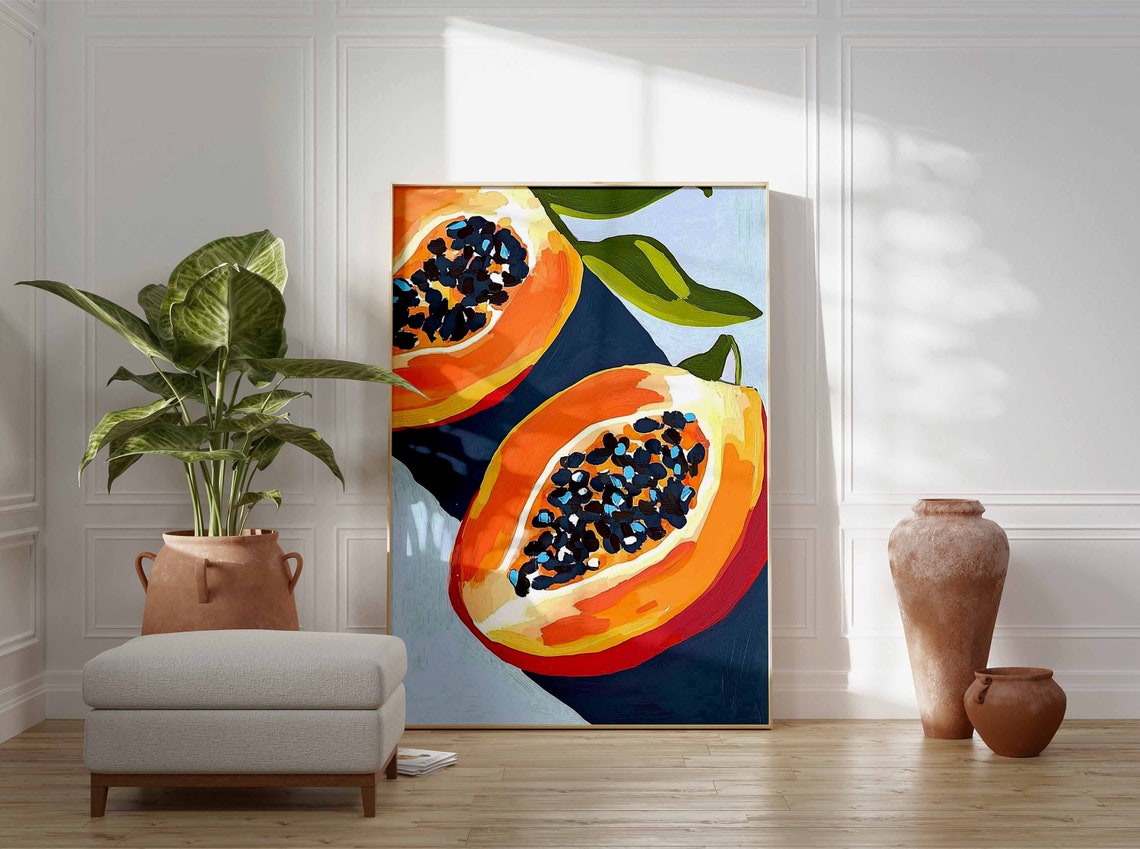 Vibrant Tropical Vibrant Papaya Halves Painterly Pop Art Fruit Poster - Image 3
