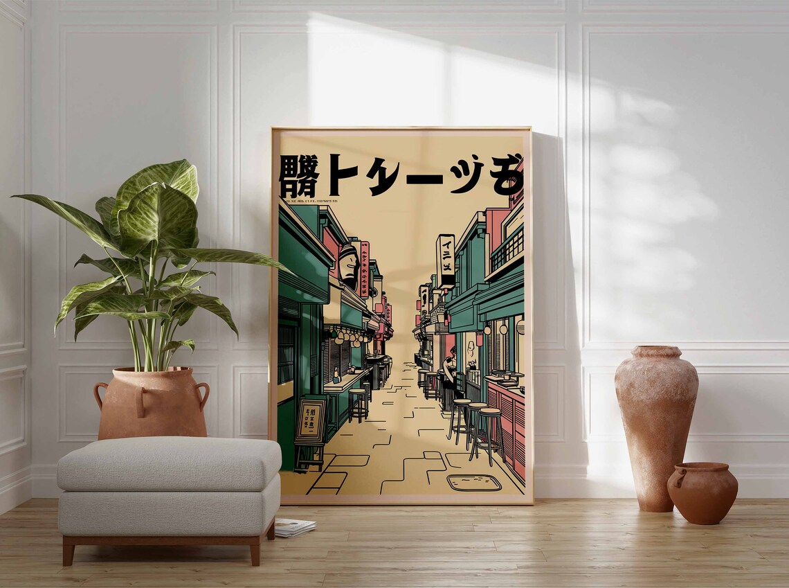 Retro Japanese Izakaya Alley Street Scene Neon Sign Art Poster - Image 3