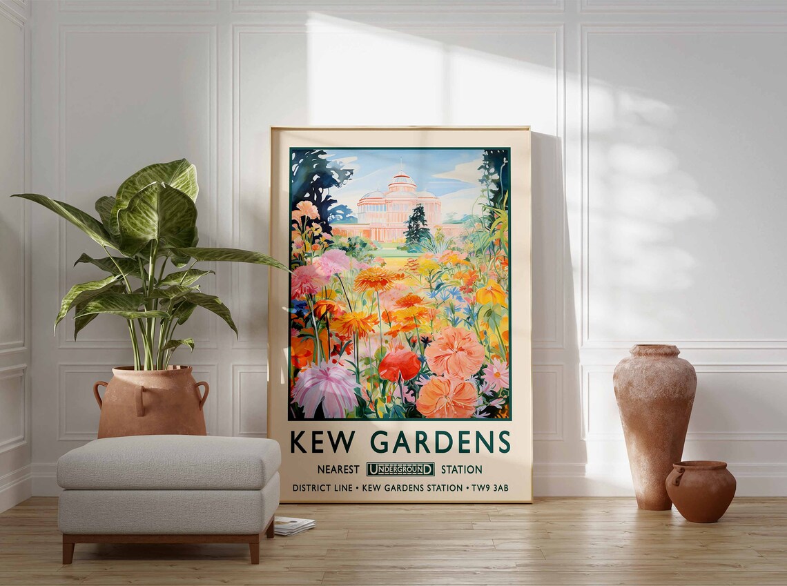 Kew Gardens London Floral Conservatory Vintage Travel Poster - Image 3