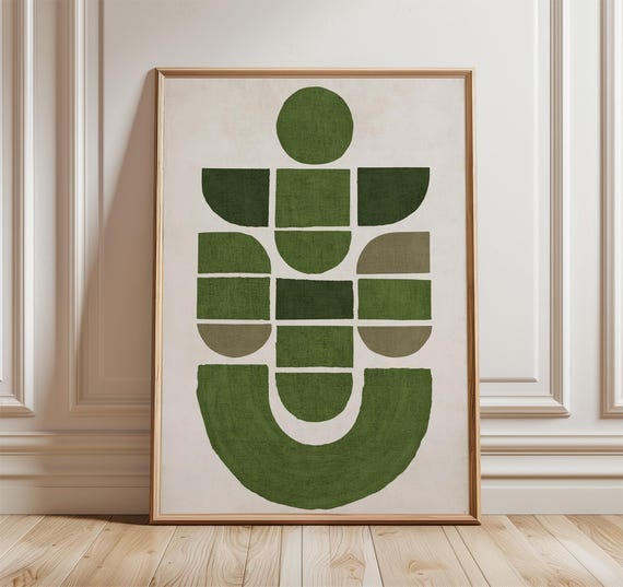 Green Geometric Abstract Poster Modern Minimalist Wall Art Print Mid Century Inspired Color Block Artwork Contemporary Home Decor