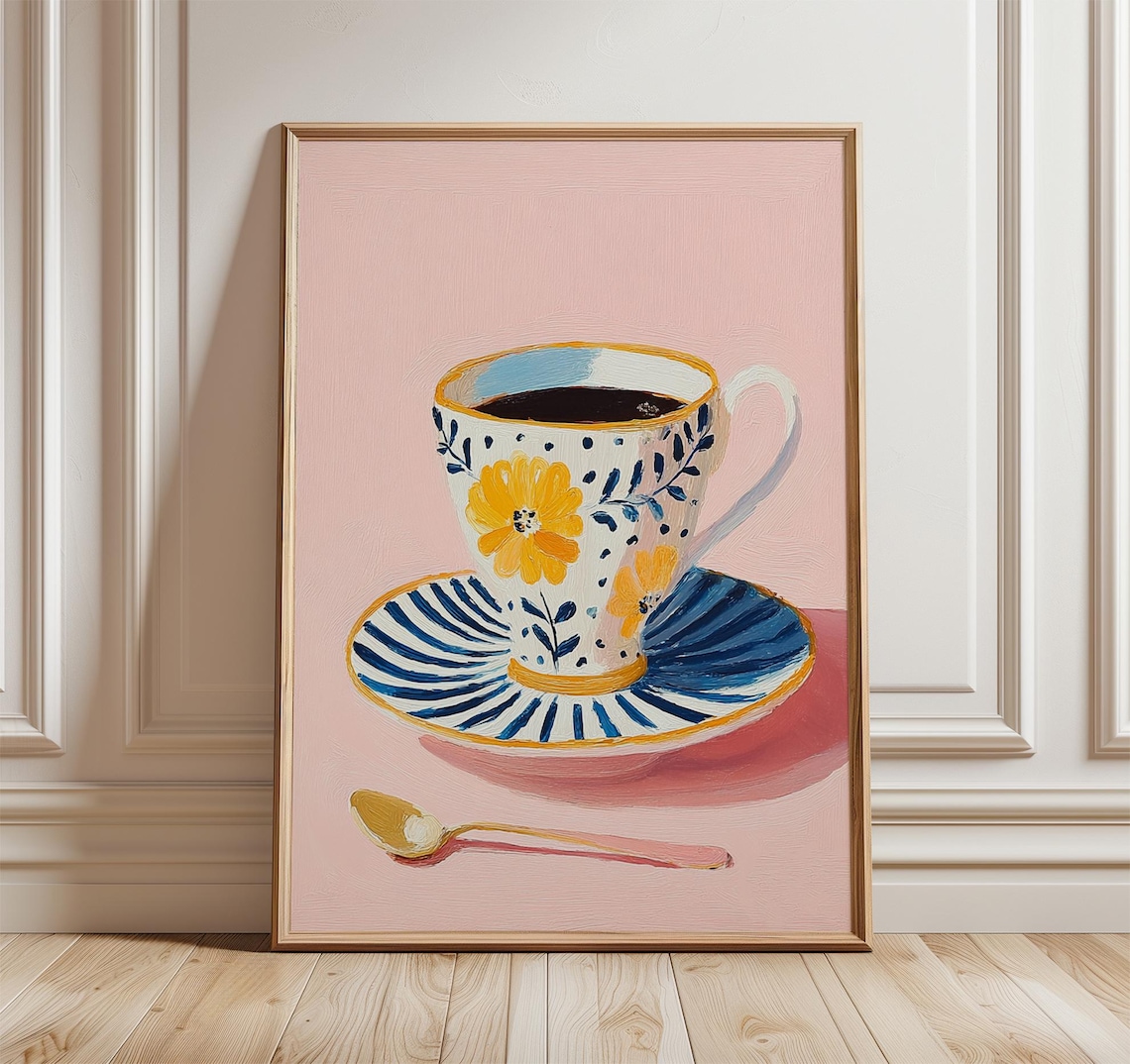 Floral Coffee Cup Art Print, Modern Still Life