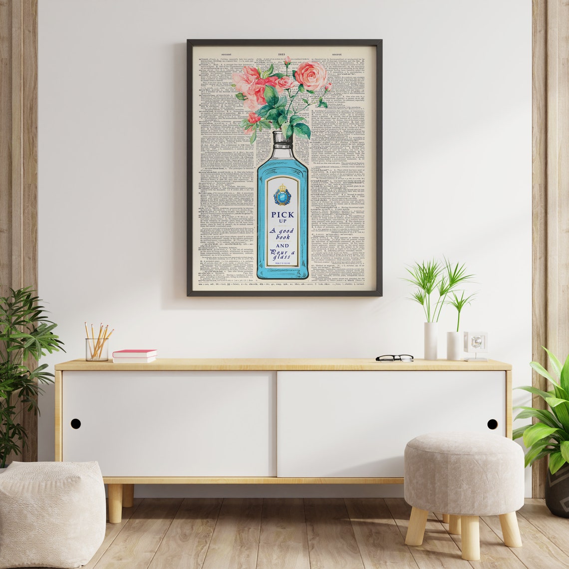Pick Up A Good Book Pour A Glass Gin Bottle Dictionary Poster - Image 3