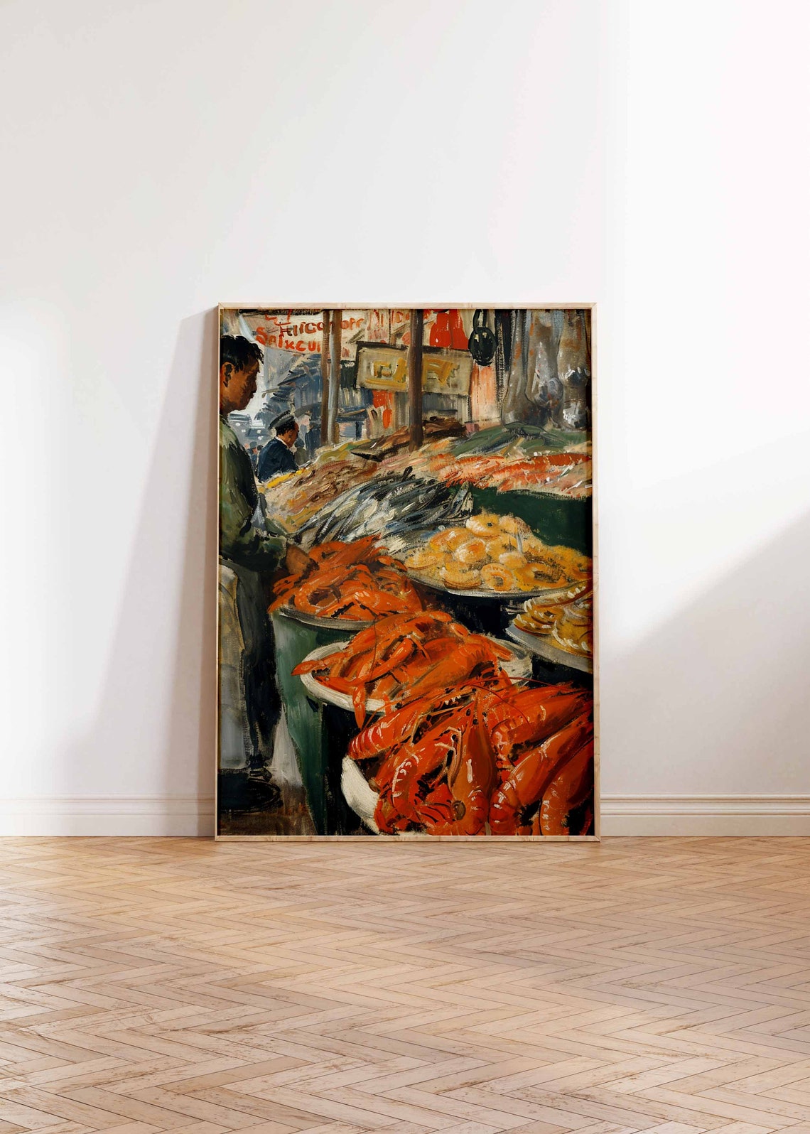 Seafood Market Vendor Octopus Squid Fish Stall Painting Poster - Image 2